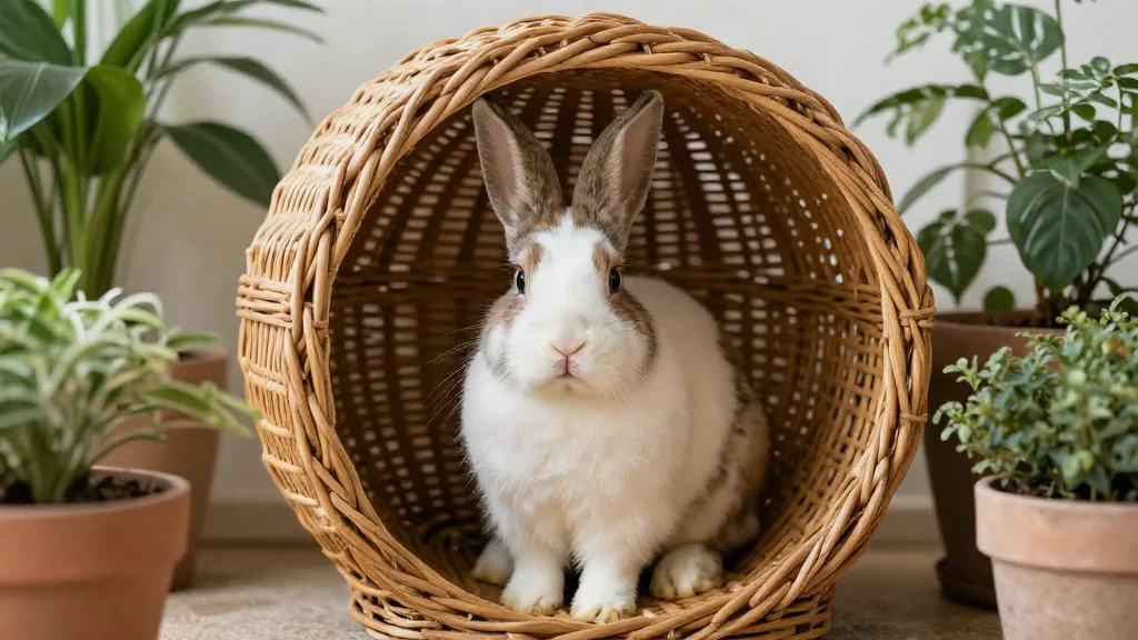 Rabbit inside a woven tunnel