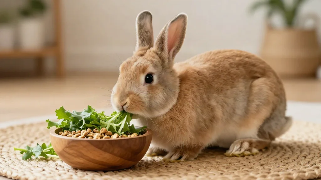 Rabbit eating fresh greens